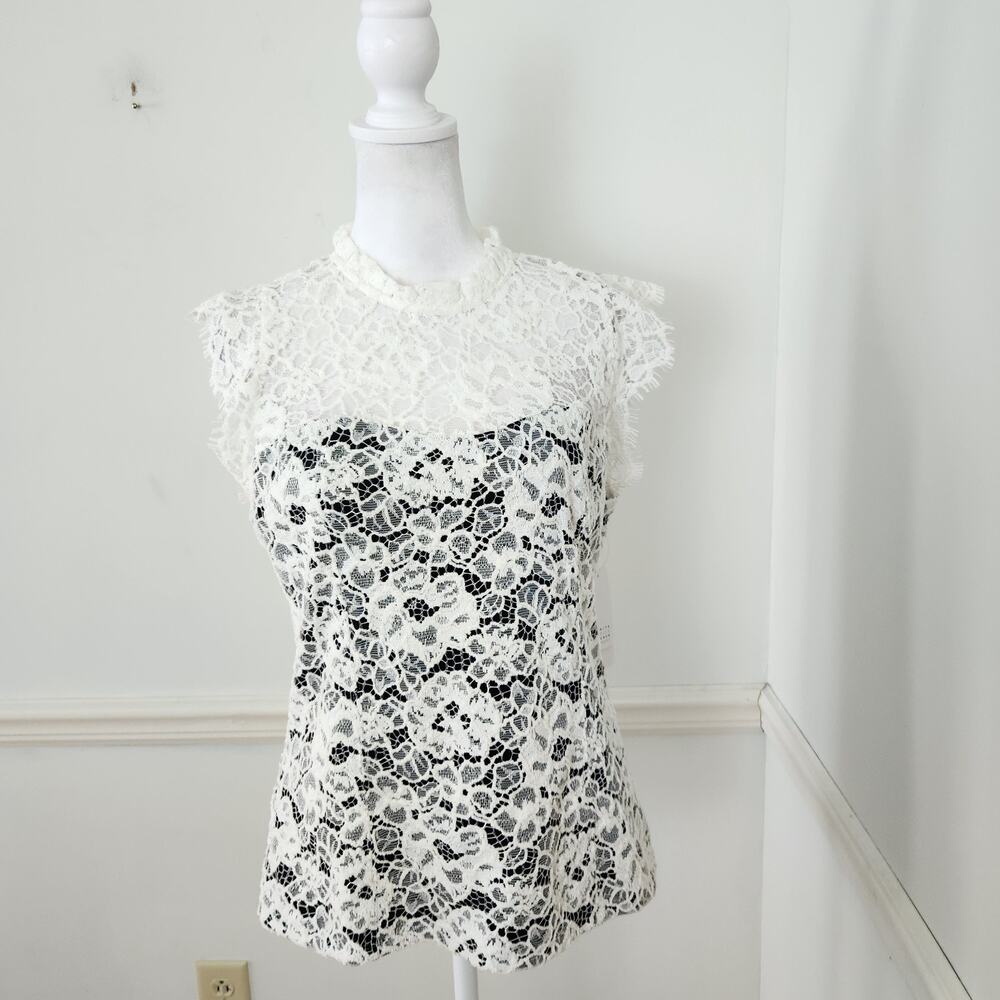 New White House Black Market Tank Top Size 8 Lace High Neck Shell Overlay Shirt